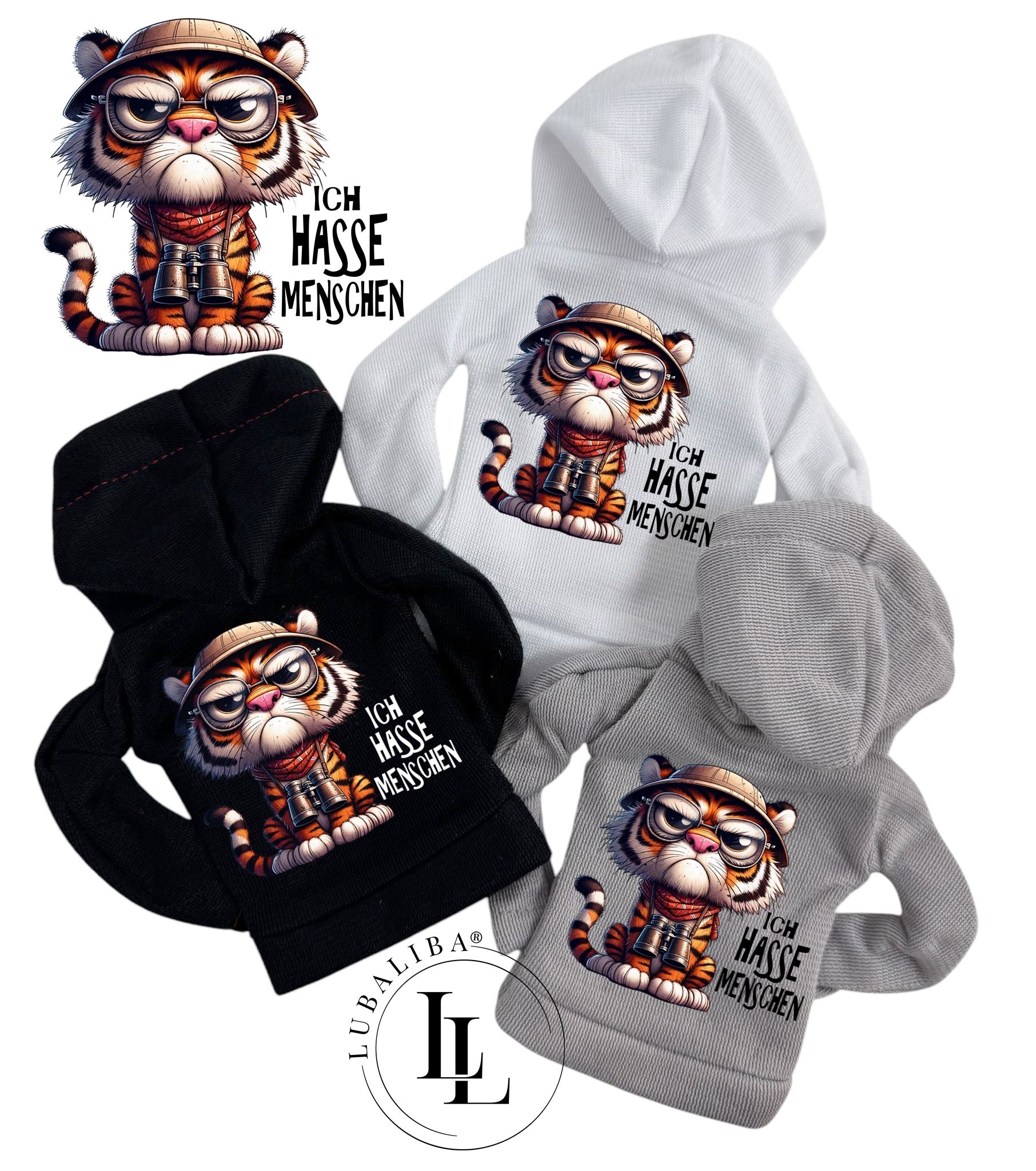 Mini Hoodie " Ich Hasse Menschen " Safari der Tiger Motiv: TAT
